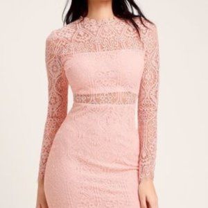 Lulus Appetite for Seduction Blush Pink Lace Long Sleeve Cocktail Dress Medium